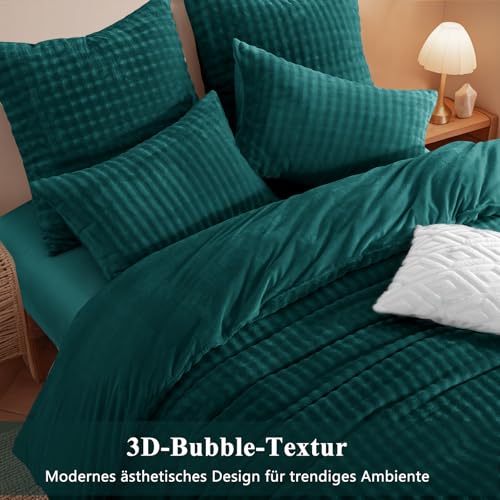 RUIKASI Winter Plüsch Bettwäsche 135 x 200 Flanell 4teilig Grün, Oeko-TEX – Ansicht 4