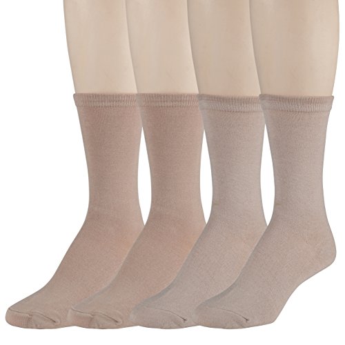 Women's Dress Crew Socks - Lightweight, Soft Mid-Calf  Size 4-10  by GEORGE (Tan/Beige), Pack of 4