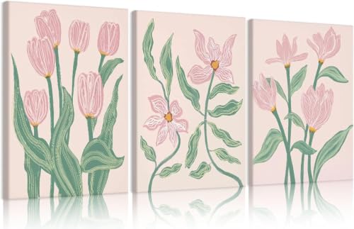 Tableau tulipe rose grand cadre bois pour habiller un grand mur vide