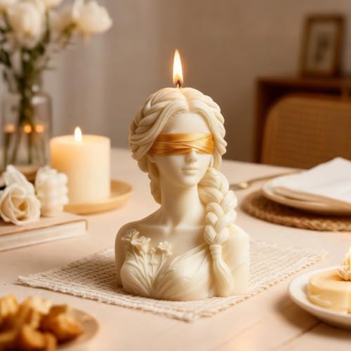Blindfolded Lady Candle Mold, Braid Girl Maiden Shaped Portrait Aesthetic Woman Resin Casting Silicone Molds for Home Decor, Soap & Candle Making, DIY Epoxy Resin Craft Gift Mold — view 4