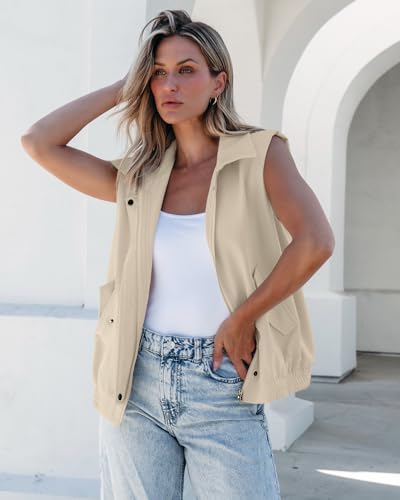 luvamia Vest for Women Trendy Zip Up Casual Fashion Elastic Hem Fall Sleeveless Jacket Outerwear Vests Tops with Pockets3