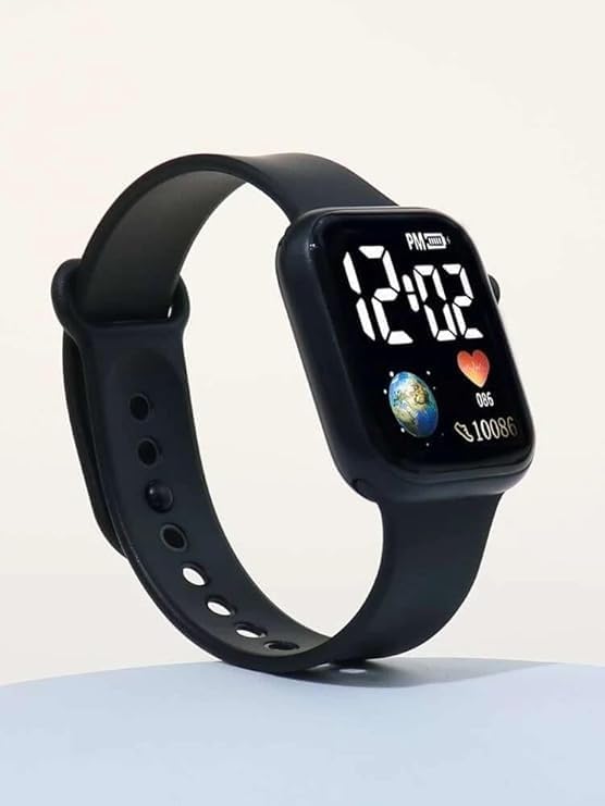 Image of Kids Digital led Smart Watch, Digital Display, Black Silicone Fashionable Watch
