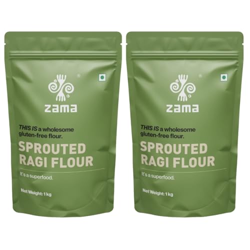 Image of Zama Organics Sprouted Ragi Flour 1kg Pack of 2| 100% Organically Grown Natural Nachni Atta | Gluten Free Finger Millet Flour | No Additives or Preservatives | Low Glycemic Index