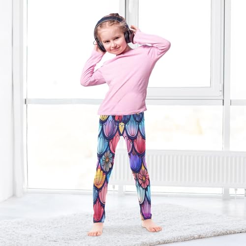Toddler Girls Leggings Printed Yoga Pants Leggings Fantasy Mermaid Scale with Many Flowers for Kids4