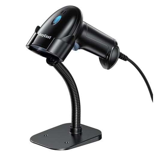 Barcode Scanner with Stand, Anyeast USB Wired Inventory 2D 1D QR Code Scanners for Computer POS Support Automatic Screen Scanning, Handheld CMOS Image Bar Code Reader for Warehouse Library Supermarket