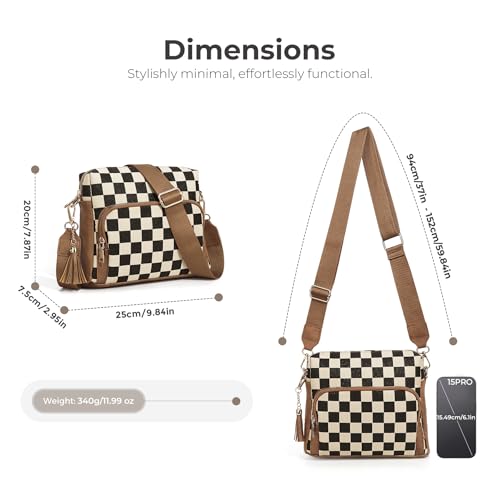 Image of Sling Bag Crossbody Bags For Women Plaid Striped Fanny Packs Chest Bag for Work Shopping (Brown) (Multi-Pocket Bag)