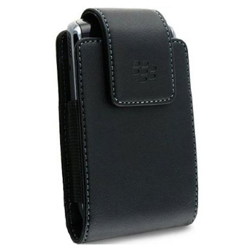 Blackberry OEM Leather Swivel Holster Pouch Case + Original Blackberry 3.5mm Stereo Handsfree Earbuds Headphones Headset with Microphone for Blackberry Bold 9900, 9930