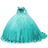 Ftupza Lace Appliques Sweet 16 Quinceanera Dresses Off shoulder Ball Gowns for vestido de 15 años Puffy Pageant Dress Aqua 10