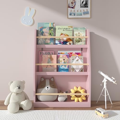 aphrophina Encourage Reading with 3 Tier Kids Book Shelf, Easy Organization for Bedrooms or Playrooms, Pink