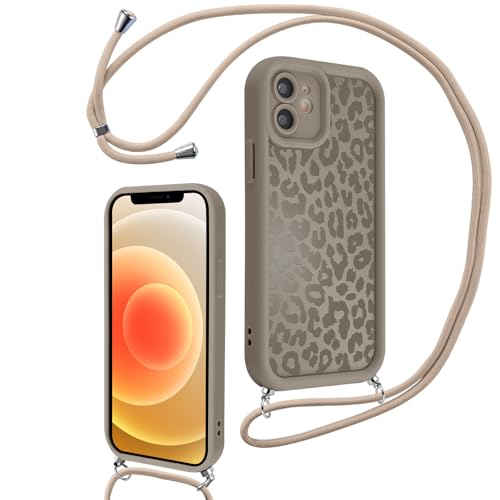 Xylota Handyband für iPhone 12 mini Hülle mit Band, Silikon Aesthetic Leopard Muster Design Handyhülle mit Kette Kordel ...