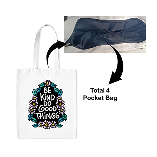 Image of Medium Canvas Tote Bag for Women with Zip, Stylish Polyster Cotton Handbags College Grocery Handbags PK-8514 L X H 38 X 43 Cms