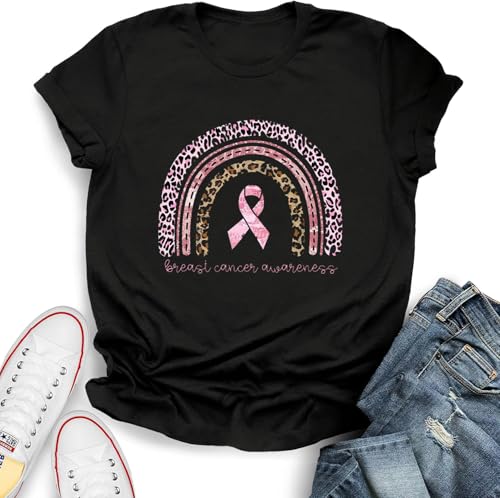 PECHAR Women's Breast Cancer Awareness Shirt - Pink Ribbon Heart Graphic Short Sleeve Tee - View #6
