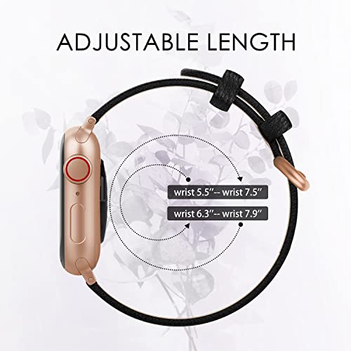 Swees Leather Band Compatible For Apple Watch 38Mm 40Mm 41Mm, Slim Thin Dressy Elegant Genuine Leather Strap Compatible For Iwatch Series 8, 7, 6, 5, 4, 3, 2, 1, Se, Sport & Edition Women, Black (Rose Gold Buckle ) #TOP6