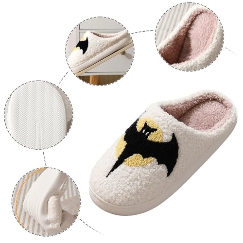 Halloween Slippers for Women Men,Pumpkin Ghost Bat Halloween Slippers Retro Memory Foam Plush Warm Slip-on Indoor Outdoor Casual Comfortable Shoes3