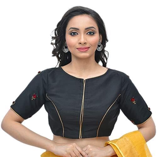 rene Women Cotton Silk Embroidered Stitched Blouse(D-1005430,BLACK)-picture-27