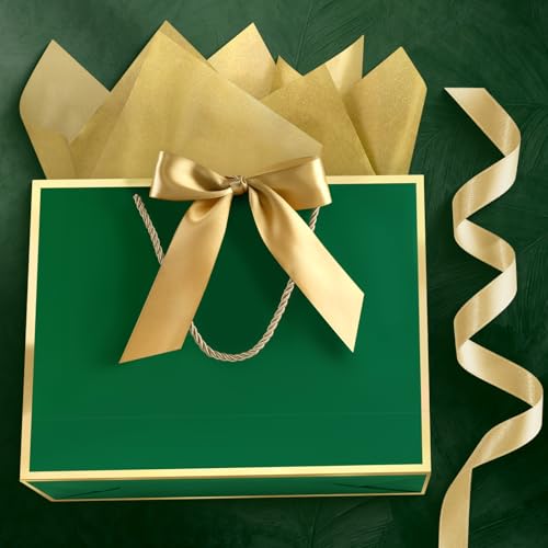 Image of JMANNI Gift Bags with Handles, 13 inch Medium Gift Bags with Tissue Paper | 1 Pcs Green Bags, 2 Tissue Paper and 1 Cards, for Baby Shower, Wedding Bridal Shower, Birthday Party