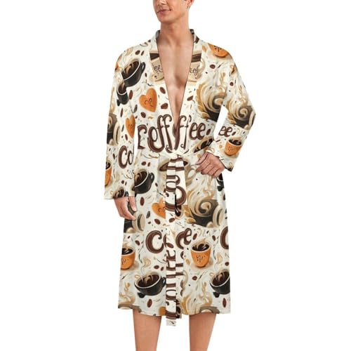 Peignoir de bain pour homme imprimé café et kimono léger pour la maison