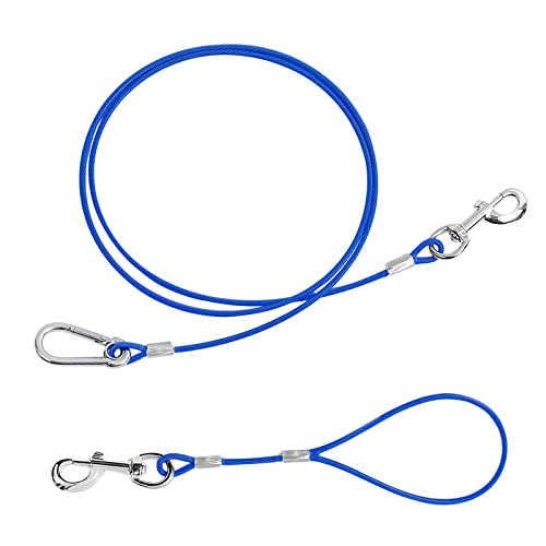 Acxilexy Kausichere Hundeleine, 6.6Ft/ 1.5m+0.5m Haustier Tie Out Cable mit Beschichtetem Stahlkabel und Gepolstertem Griff, Schwerlast Edelstahl Seil Leine für Welpen Kleine Mittelgroße Große Hunde