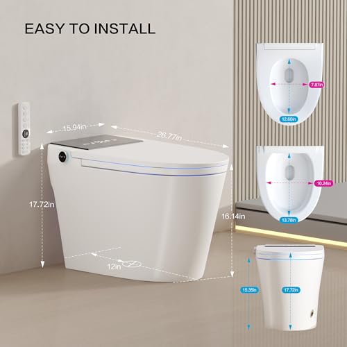 Smart Toilet with Built-In Bidet, Heated Seat, Dual Auto Flush with Foot Sensor, Tankless Design, Warm Water Wash & Dry, Modern Elongated Electric Toilet, LED Display, 1000g MAP, 1.28GPF - Image 3