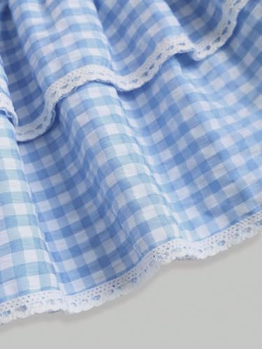 Women's Y2K Gingham Skirt Plaid Ruffle High Waist A-Line Cake Mini Skirts with Lace Hem3