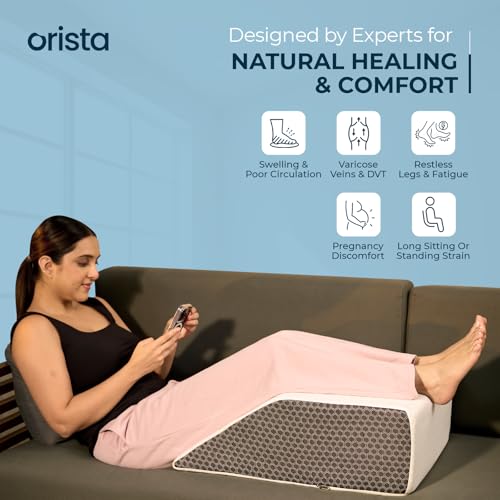 Image of Orista Leg Elevation Pillow I Orthopedic Memory Foam Wedge for Swelling, Pain Relief, Varicose Veins & Post-Surgery Recovery I Supportive Design with Washable Cover & 2-Year Warranty