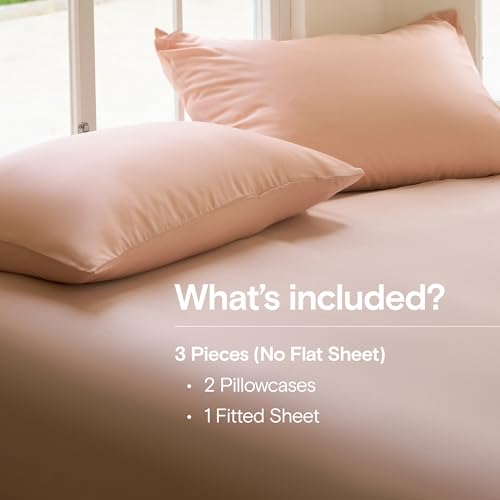 Image of DOZ Sheet Set, 100% Viscose derived from Bamboo, Organically Grown, Buttery Soft, Cooling Sheets, High GSM, Deep Pockets - 3 Piece - 2 Pillowcases 1 Fitted Sheet (Blush, Full)