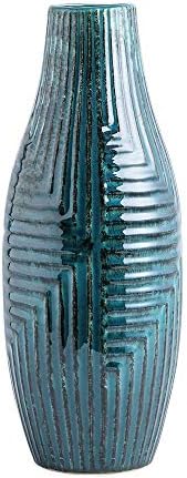 hjn Ceramic Vase- Teal Vase for Home Decor, Flower Vase for Centerpieces, Modern Decor Vases for Living Room/Bookshelf/Mantel/Home Decor Accents - Teal texture-Medium-13.8" H