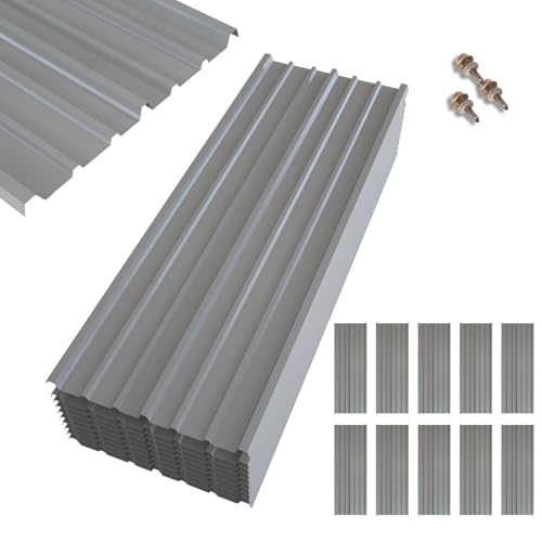 NeatiEase 10 Pcs Metal Roofing Panels, 6.1 Feet Corrugated Galvanized Roofing Panels Metal Siding Panels with Steel Screws for Pergola, Gazebo, Shed, Outdoor Storage, Chicken Coop, Patio,Garages