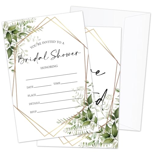 Invitation mariage feuilles vertes pour fête prénuptiale et fiançailles, pack de 25