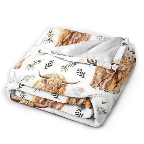 HYEPNED Schotse Hooglander deken Cartoon boerderijdieren Zachte en lichte pluche deken Sofadeken Beddeken TV-deken Paardenliefhebber Meisje Cadeau Dames Heren 100x130cm (50 * 40)