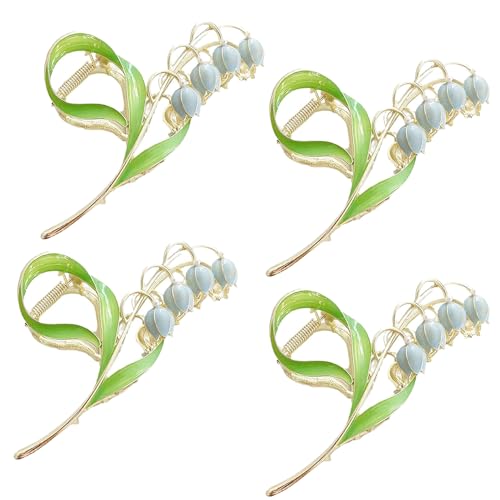 4 Pcs Lily of The Valley Flower Hair Clips, Orchid Hair Clamps, Metal Hairpin, Lily Flower Jaw Clamp Hair Styling Hair Accessories for Thick Thin Hair, Women Hair Clips