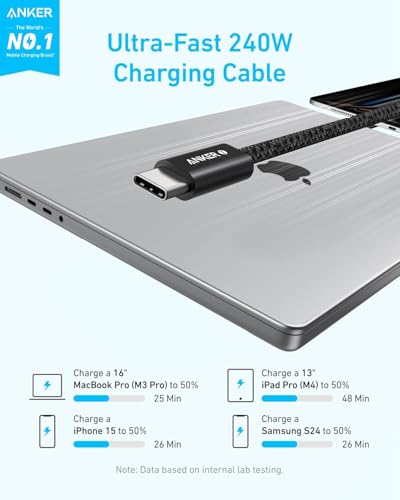 Image of Anker 240 W USB C to USB C Cable PD 3.1 [Pack of 2] 1 m | USB C charging cable for iPhone 17 Pro Max /iPhone Air /16 /15 series, Samsung Galaxy S25 /S26, MacBook Pro /Air and iPad Pro /Air