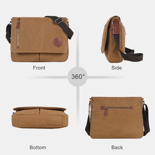 Image of Vintage Canvas Satchel Messenger Bag for Men Women,Travel Shoulder Bag 13.5 inch Laptop Bags Bookbag (Coffee)