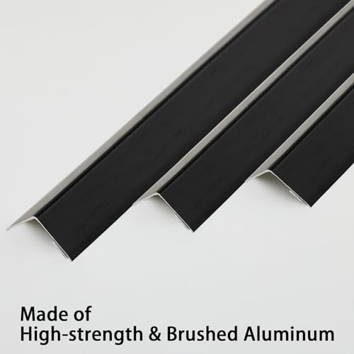 Image of Trimold Brushed Black Aluminum Peel and Stick L Molding Corner Guards with 90 Angle for Wall Door Frame Cabinet Baseboard Protection and Decoration, 35.4in x 0.8in (3Pcs)