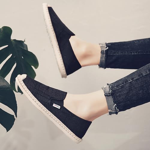 MILDSEVEN Simplicity Men's Traditional Chinese Linen Shoes, Fashion Soft Footwear, Casual Handmade Retro Loafers,9.5,Black3