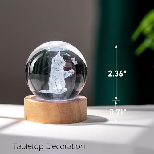 IFOLAINA 3D Cat Crystal Ball Gifts Ideas for Girlfriend Wife Mom Couple Her Cat Lovers Presents for Women Birthday Decorative Crystal Sphere Decor Lamp