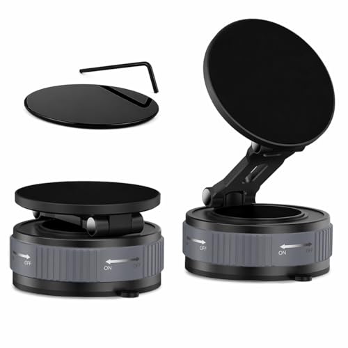 Image of RIGGEAR Vacuum Suction Magnetic Phone Mount, 360 Rotating Foldable Mobile Holder for Car, Office Desk, Mirror, Kitchen & Gym Use (AstroNexus Black Grey)