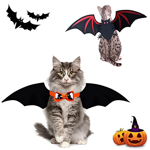 May Huang Ropa de Murciélago del Mascotas, Alas de murciélago de Mascota de Halloween, Disfraz de Murciélago para Gatos, con Pajarita para Mascotas, para Cachorros y Gatitos Cosplay (Rojo) Cover