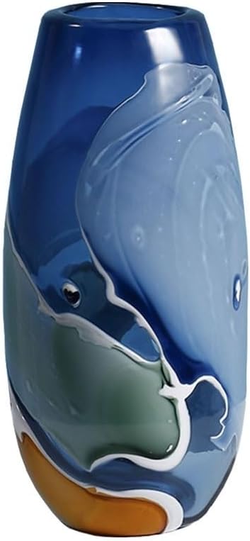 Vase Creative Blue Glass Vase Decoration Living Room Tea Table Desktop Water Culture Hydroponic Flower Arrangement Decorative Bottle Suitable for Dining and Living Room Home decoratio