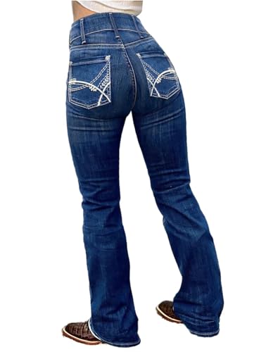 Flamingals Butt Lifting Bootcut Jeans Stretchy Casual Fall Winter Trendy Flare Leg Jeans for Women Indigo L