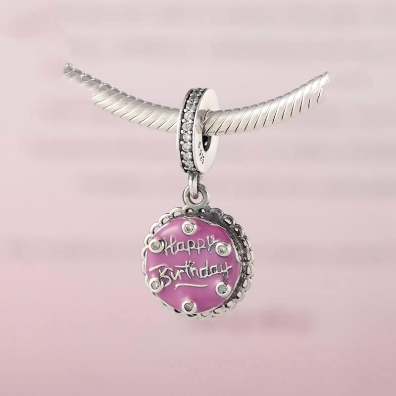 Pink Birthday Cake Dangle Charm 925 Sterling Silver Pendant,Jewelry Beads Gifts for Women Bracelet&Necklace A0217 - Image 6