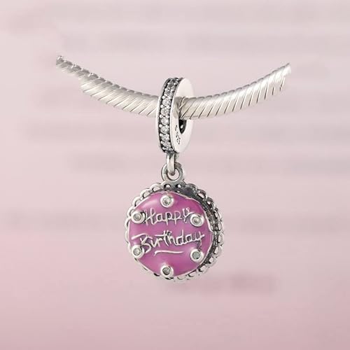 Pink Birthday Cake Dangle Charm 925 Sterling Silver Pendant,Girl Jewelry Beads Gifts For Women Bracelet&Necklace A0217 #TOP5