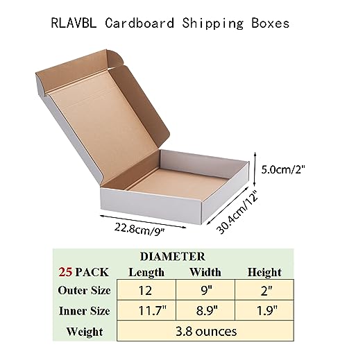 Image of RLAVBL 12x9x2 Shipping Boxes Set of 25, White Corrugated Cardboard Box for Packing, Mailing, Business