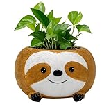 Hibucuo Cute Sloth Head Planter Pot.Small Succulent Plant Pot.Indoor & Outdoor Decor.Home Flower Pots.Animal Planter Pots