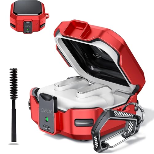 Image of Oboe Tough Case 'Compatible with' Samsung Galaxy Buds 4 & 4 Pro Case with Secure Lock Clip & Keyring (Red) [Buds & ChargingCase NOT Included]