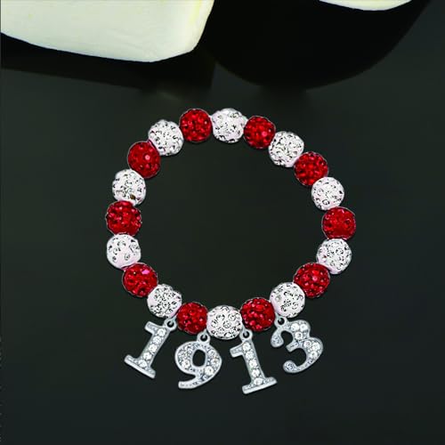 Elegant Women Sorority Delta DST Symbol 1913 Bracelets Red White Beads Soror Women Jewelry Sisterhood Gifts3