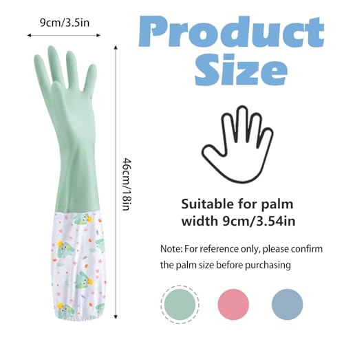 3 Pares de Guantes Limpieza de Goma, SHAIDOJIO Antideslizantes Guantes Cocina de Goma con Forro-46cm, Largos Impermeables Guantes de Cocina para Lavavajillas para El Hogar Baño Lavandería-3 Colores - imagen 2