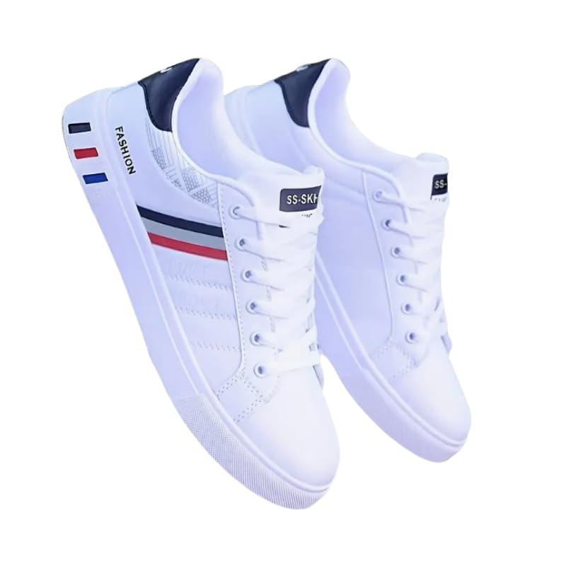 Comfortable Breathable Men's Lace-up Sneakers, Striped Design Skateboard Shoes with Good Traction
