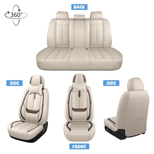 Image of Seat Covers for Chevy Silverado 1500 2007-2026 (Beige&Brown, Luxury 5 Set)