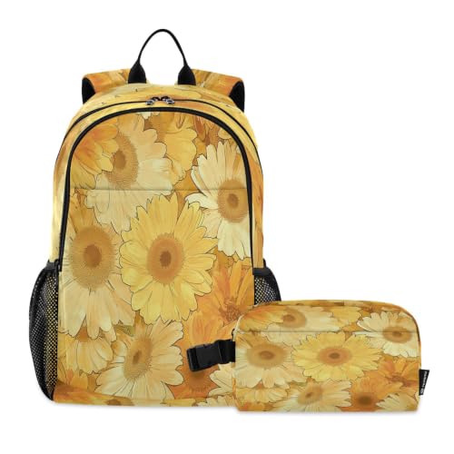 Sac d'école peinture tournesol et sac repas assorti parfaits pour les sorties et le collège